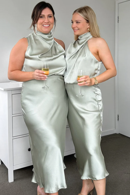 Halter Ärmelloses Satin Brautjungfernkleid