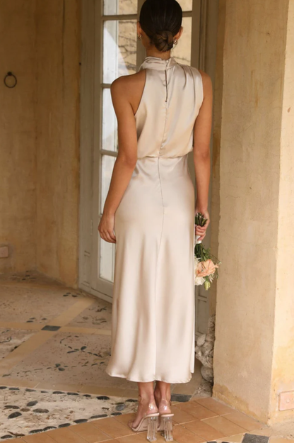 Halter Ärmelloses Satin Brautjungfernkleid