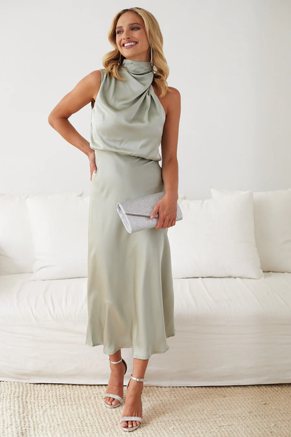 Halter Ärmelloses Satin Brautjungfernkleid