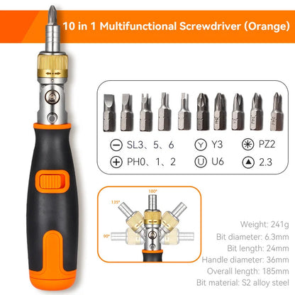 Versatile 180 ° ratchet screwdrivers