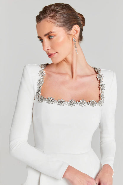 Blumenstrauß Strass Weiß A-Linie Kleid