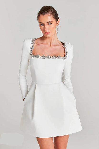 Blumenstrauß Strass Weiß A-Linie Kleid