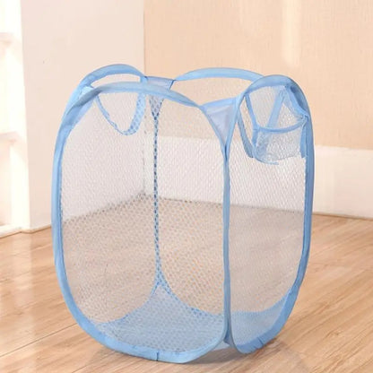 Foldable laundry basket made of network fabric with handles