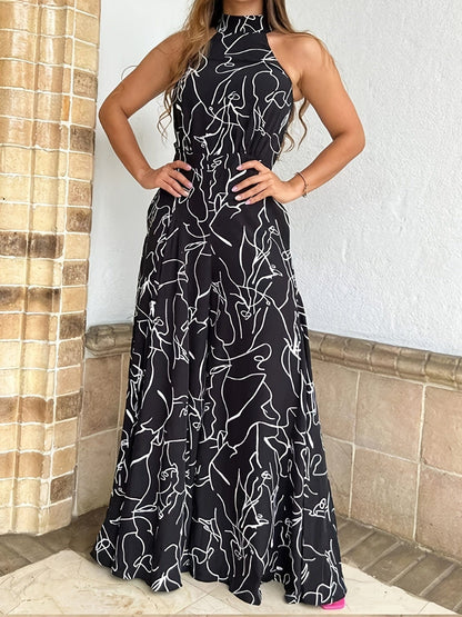 Lässiger bedruckter Halter-Ärmelloser Jumpsuit mit hohem Taillenansatz und weitem Bein