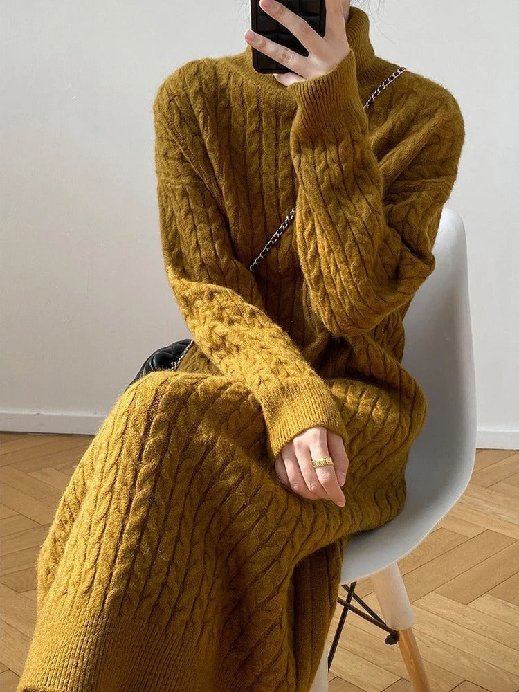 Thickened winter roll collar dress