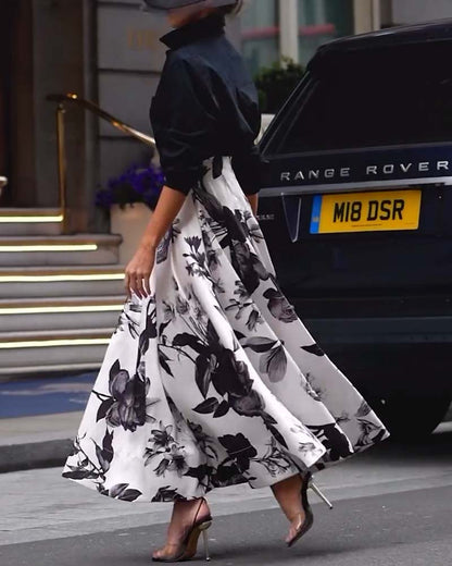 Eleganter Blumendruck langärmliger Zweiteiler