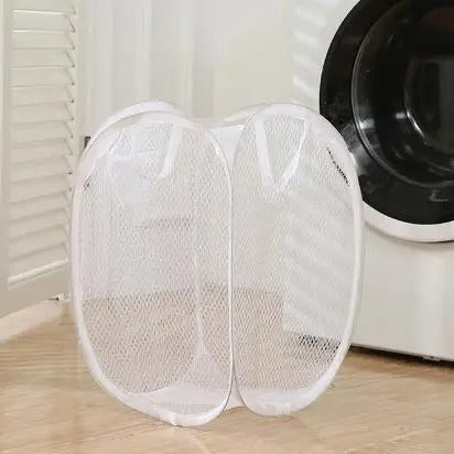 Foldable laundry basket made of network fabric with handles