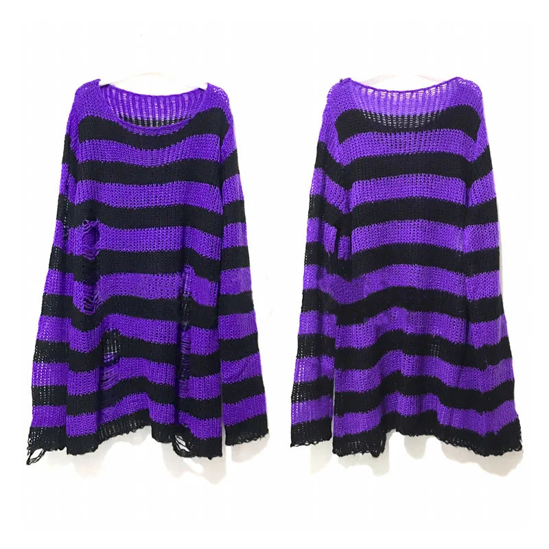 Striped oversize knitting sweater for women