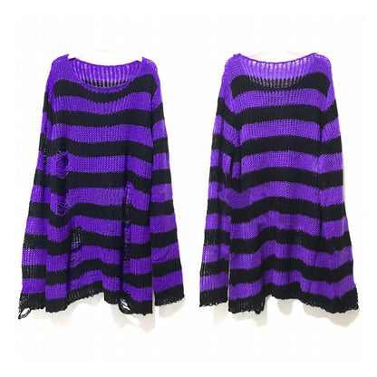 Striped oversize knitting sweater for women