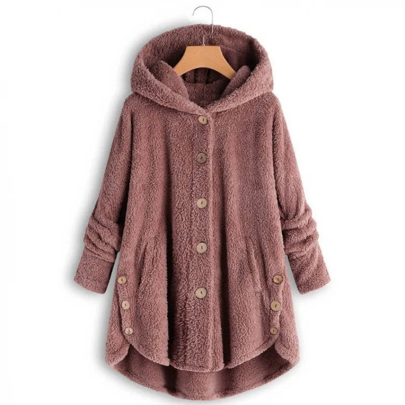Teddy feed coat with hood for women