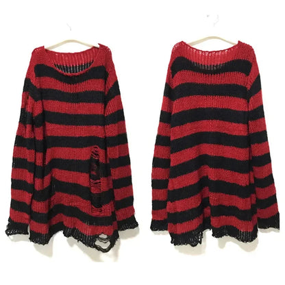 Striped oversize knitting sweater for women