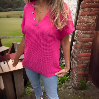 Amelie Blouse | Chic short-sleeved blouse with buttons and V-neck