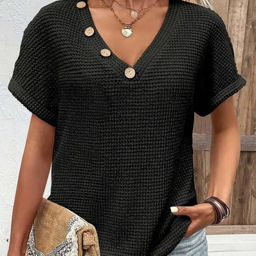 Amelie Blouse | Chic short-sleeved blouse with buttons and V-neck