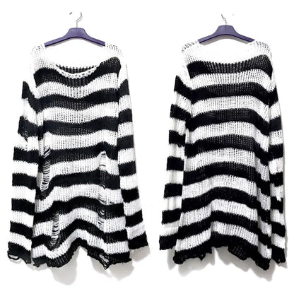 Striped oversize knitting sweater for women