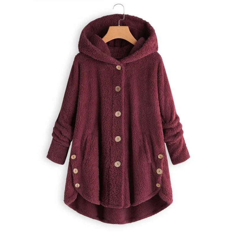Teddy feed coat with hood for women
