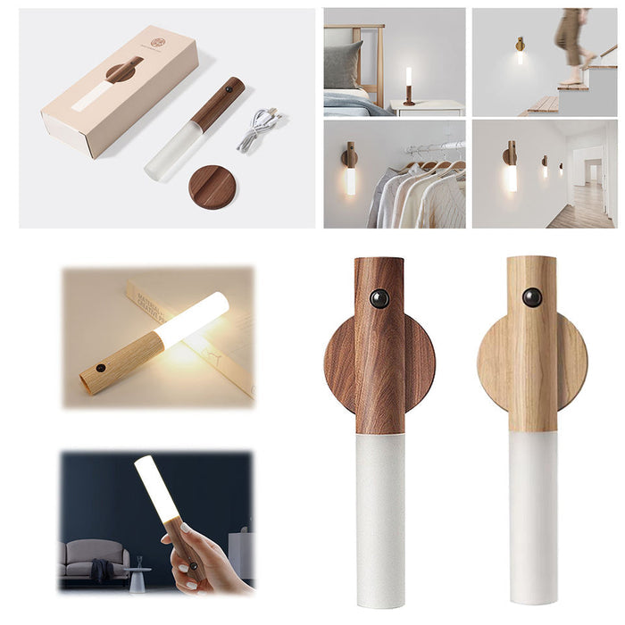 Magnetic, rechargeable wooden wall light