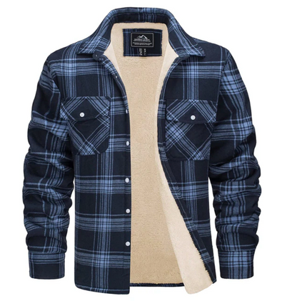 Men's fleece shirt jacket made of checkered flannel