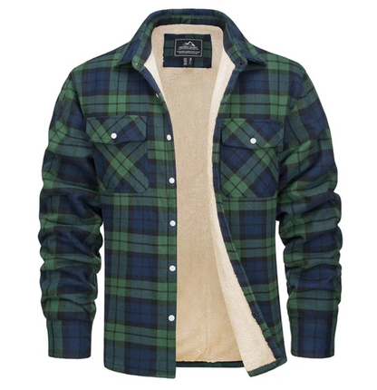 Men's fleece shirt jacket made of checkered flannel
