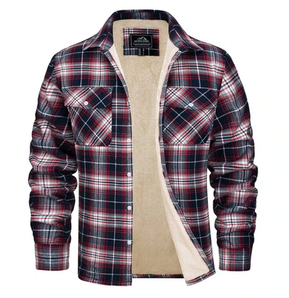 Men's fleece shirt jacket made of checkered flannel