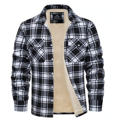 Men's fleece shirt jacket made of checkered flannel