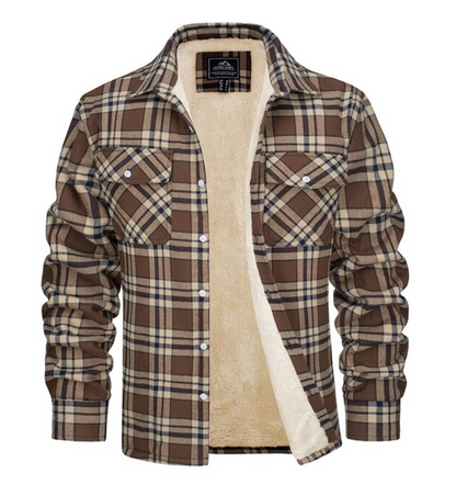 Men's fleece shirt jacket made of checkered flannel