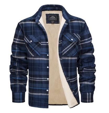 Men's fleece shirt jacket made of checkered flannel