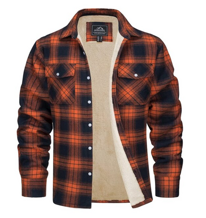 Men's fleece shirt jacket made of checkered flannel