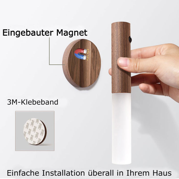 Magnetic, rechargeable wooden wall light