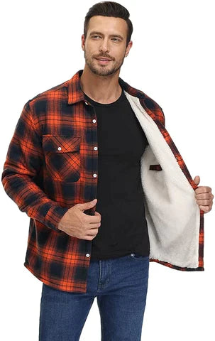 Men's fleece shirt jacket made of checkered flannel